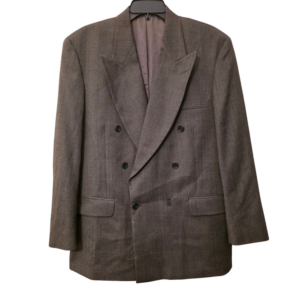 Christian Dior Monsieur Vintage Brown Wool Double Breasted Blazer 40R Windowpane